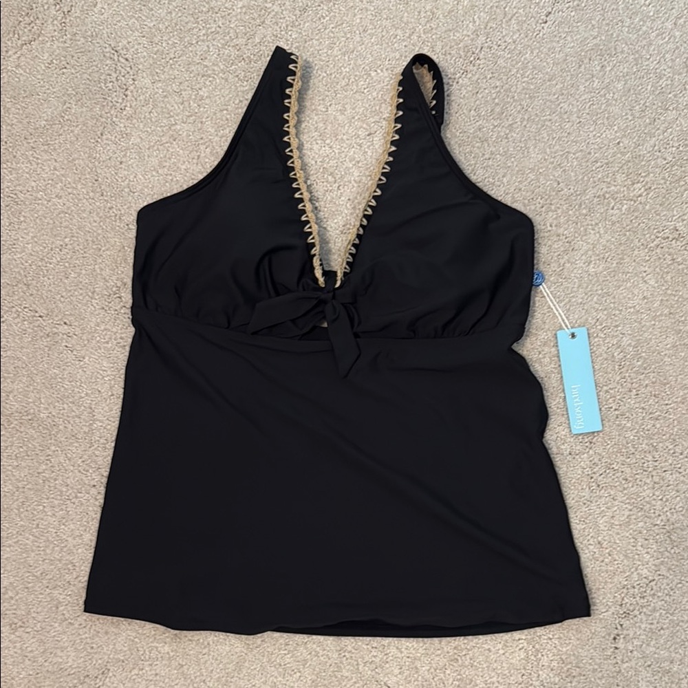 Birdsong Black V-Neck Tankini Top with Contrast Trim size 38D - brand new W tags